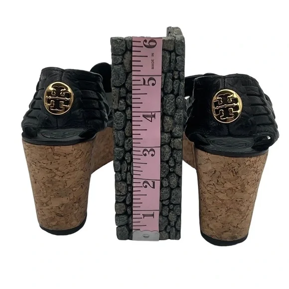 Tory Burch Black Killiam Mid Cork Wedge Platform Sandals Size 7 Women’s
